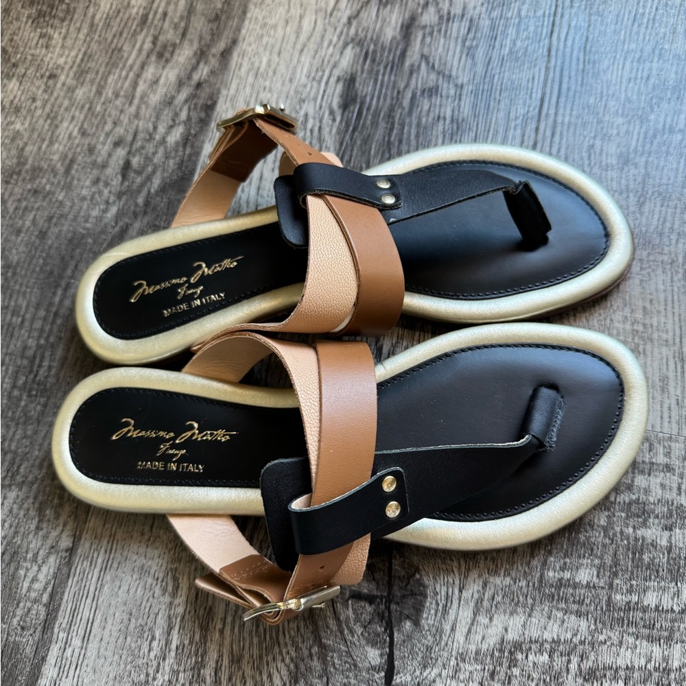 Massimo Matteo Tan, Black & Gold Accent Women’s Strap Sandals - Picture 3 of 6